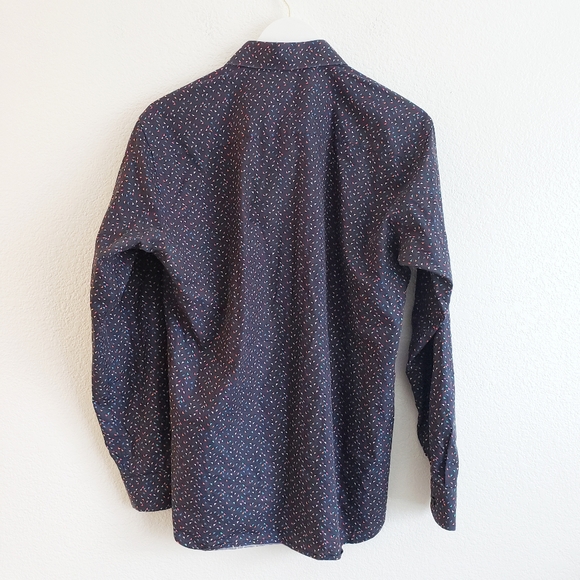 Jared Lang Mens Navy Confetti Multicolor Button Up Dress Shirt Medium - Picture 2 of 4